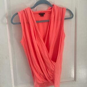 Theory neon faux wrap top with stretch